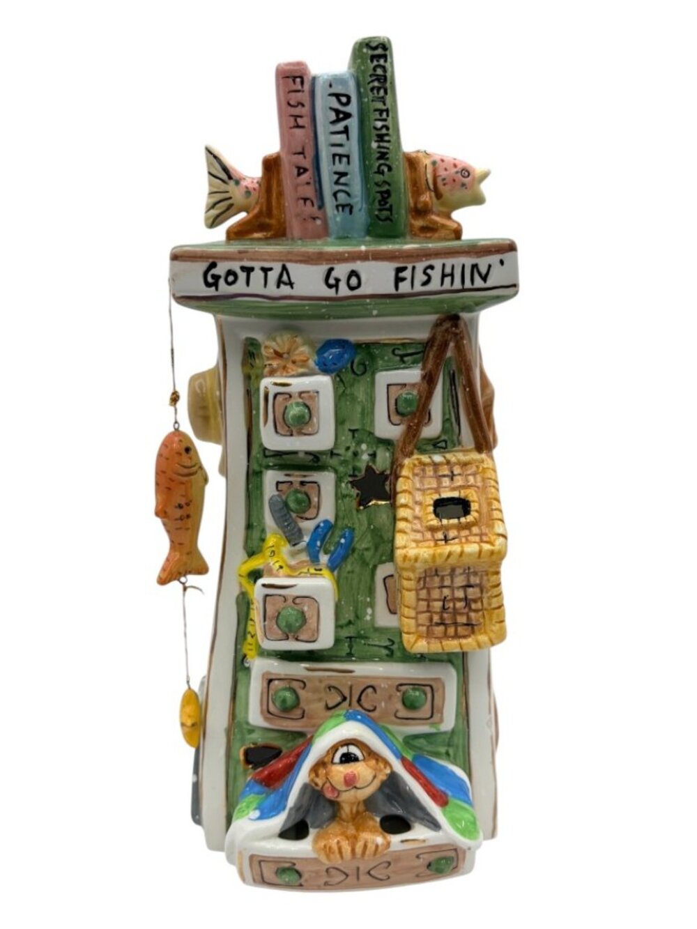 Robert Marble SIGNED Fishing Soothes The Soul Ceramic Candle Tower Sculpture - Picture 2 of 11